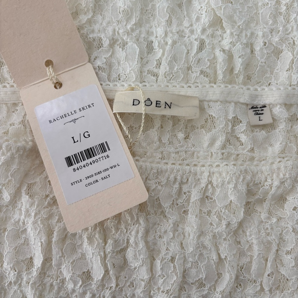 DÔEN Rachelle Salt Lace Midi Skirt NWT Cream Luxury Elastic Waist Collectible L - Picture 7 of 9